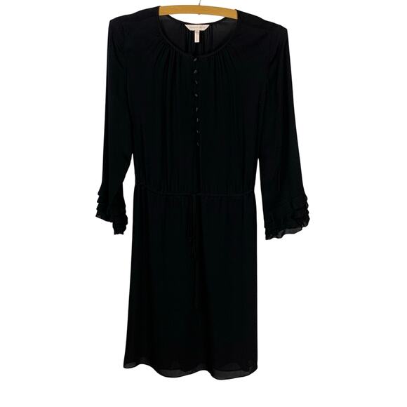 Rebecca Taylor Black Silk Long Sleeve Ruffled Knee Length Dress - Size 2 - Picture 1 of 7